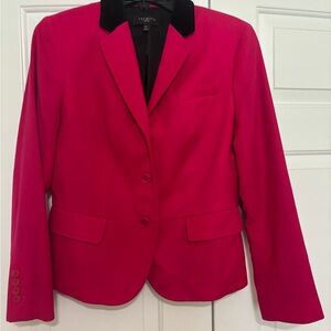 Talbots Women's Vibrant Pink Blazer with Black Collar